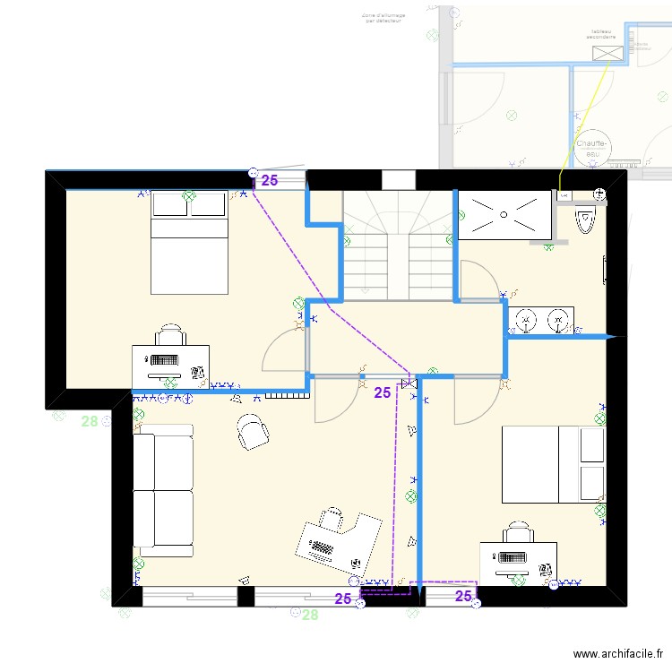 Réseau électrique exterieur et volets roulants 27 à 30. Plan de 11 pièces et 166 m2