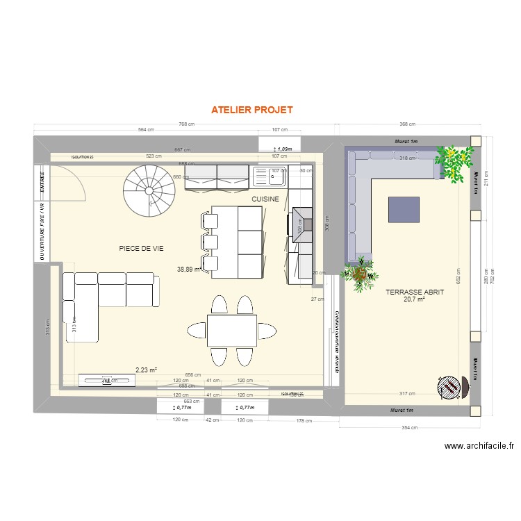 GOURSAT - RDC Atelier PROJET PC. Plan de 3 pièces et 62 m2