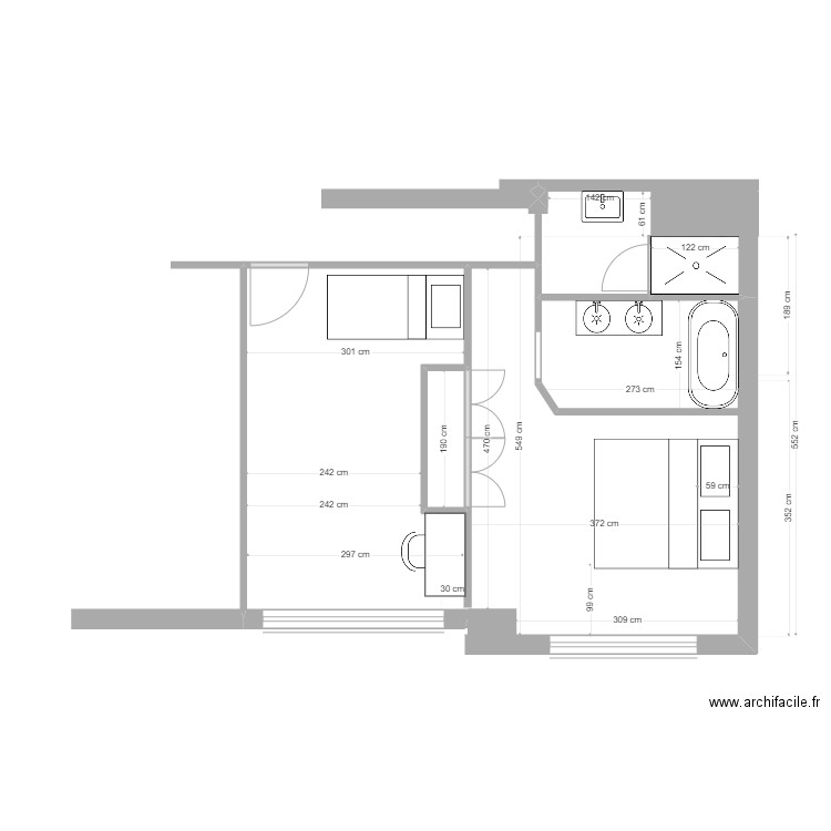 Domiter chambre projet 3. Plan de 1 pièce et 1 m2