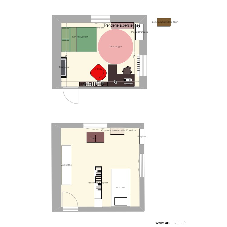 SSS petite chambre V2. Plan de 2 pièces et 35 m2