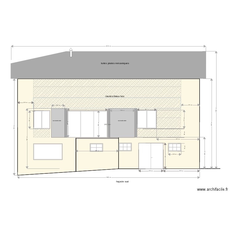  façade sud après modification. Plan de 0 pièce et 0 m2