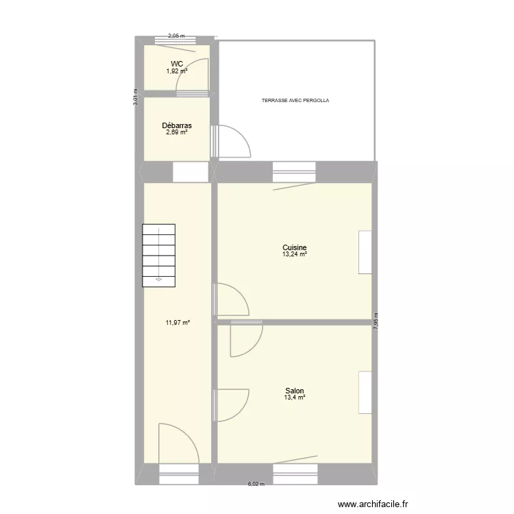 s128 rdc. Plan de 5 pièces et 43 m²