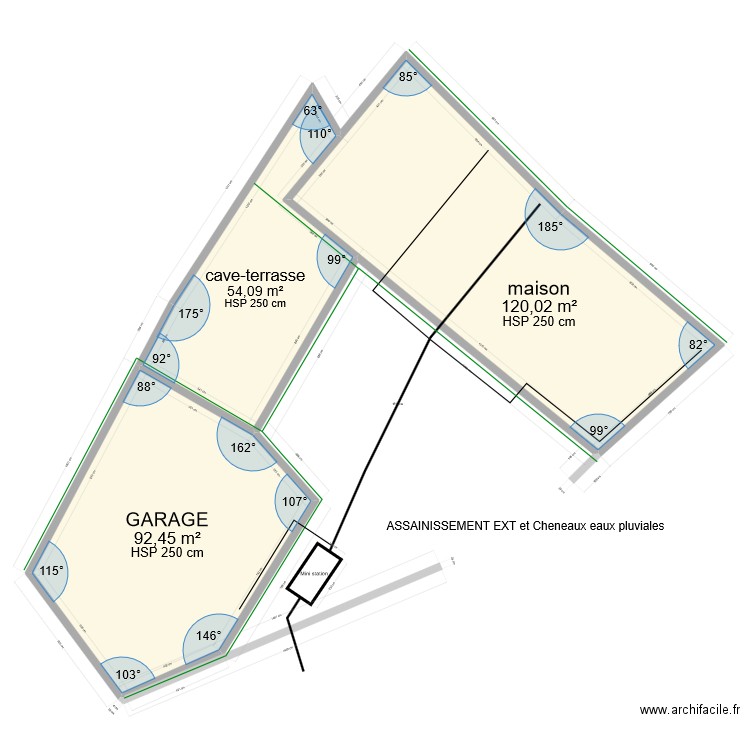 plan assainissement masse. Plan de 3 pièces et 267 m2