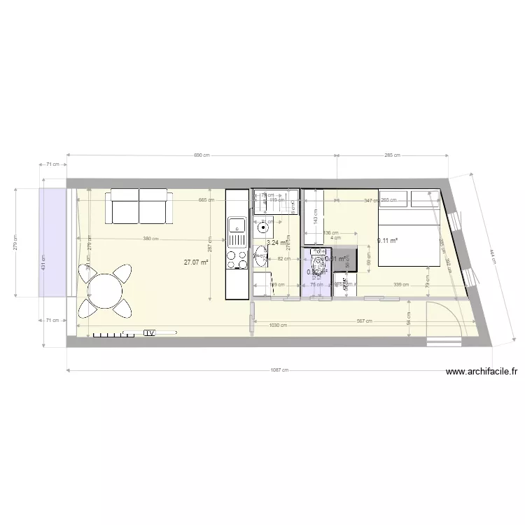 paris nouveau chambre au fond toilettes hors sdb. Plan de 