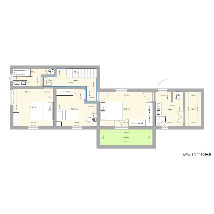 Plan Maison 1er étage. Plan de 8 pièces et 65 m2
