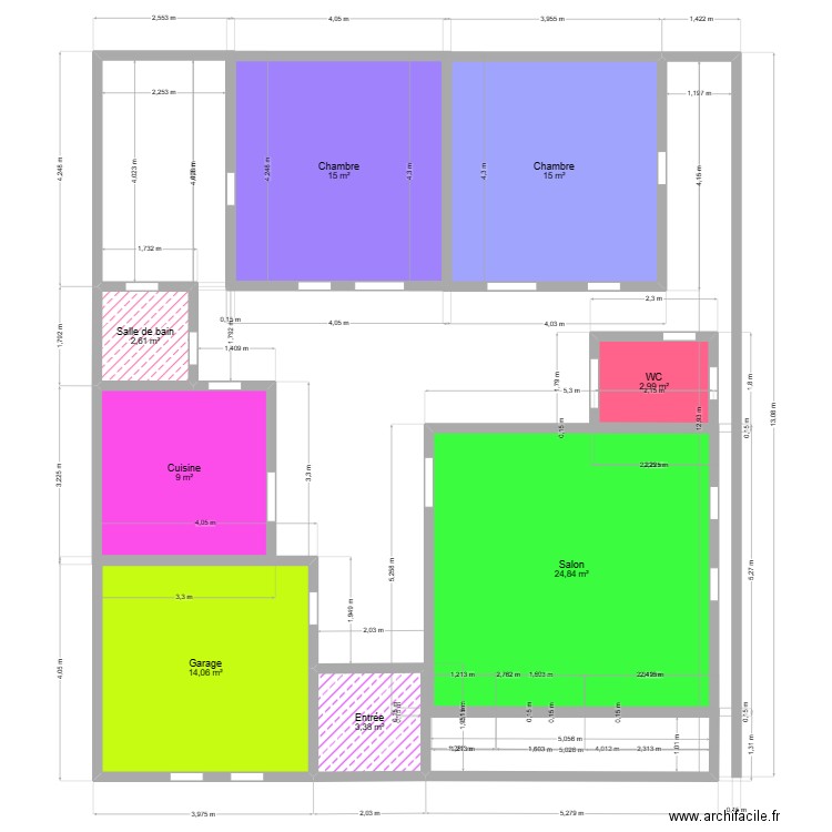 3chambres. Plan de 8 pièces et 87 m2