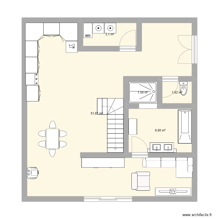 Fonteine. Plan de 5 pièces et 65 m2