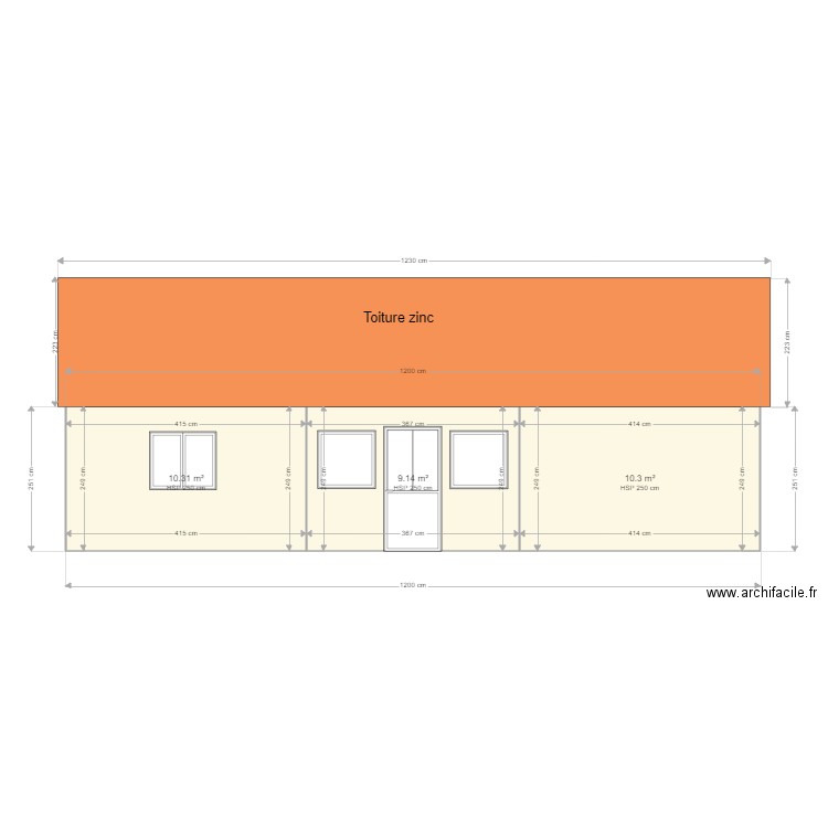 facade est. Plan de 0 pièce et 0 m2