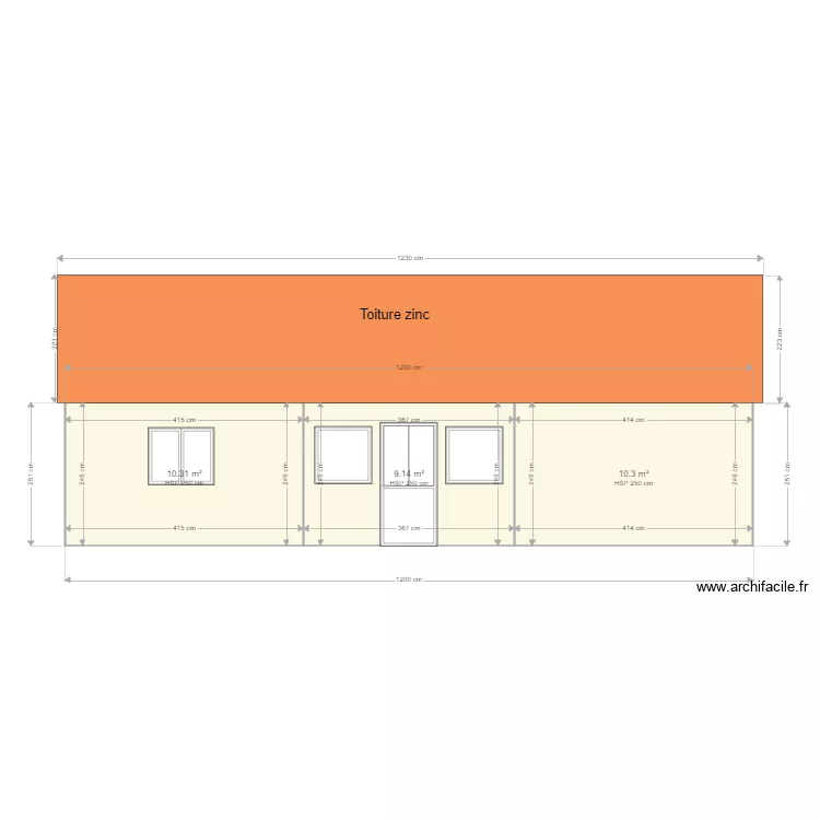 facade est. Plan de 