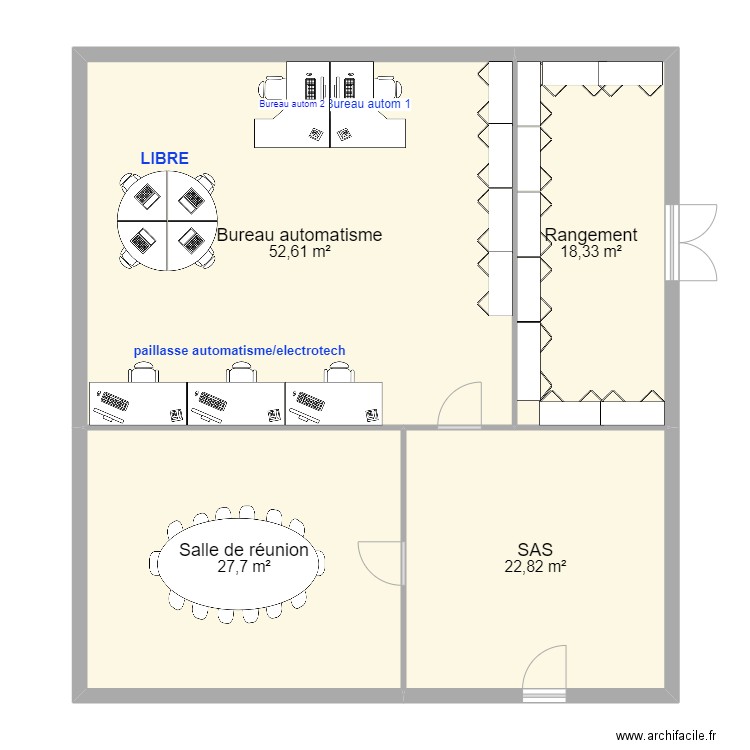 Bureau automatisme V2. Plan de 4 pièces et 121 m2