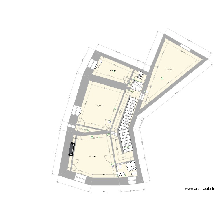 1er étage - Actuel 1. Plan de 8 pièces et 60 m2