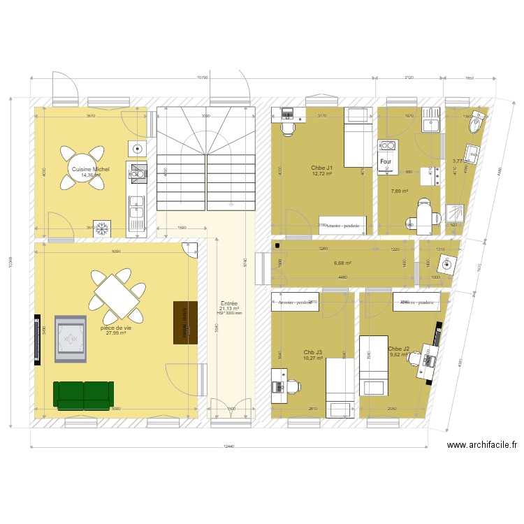 RdC meublé v1. Plan de 10 pièces et 116 m2