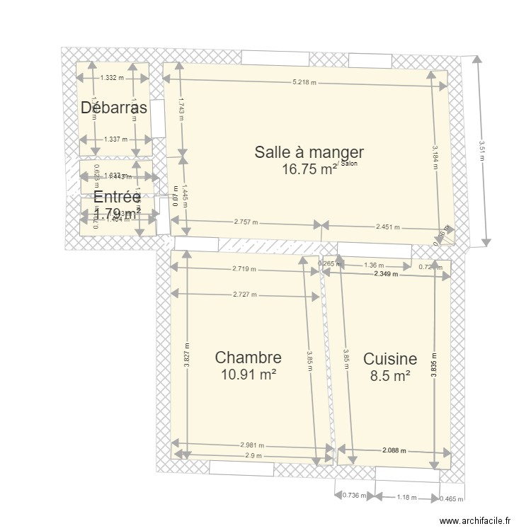 PONTFA RDC. Plan de 5 pièces et 40 m2