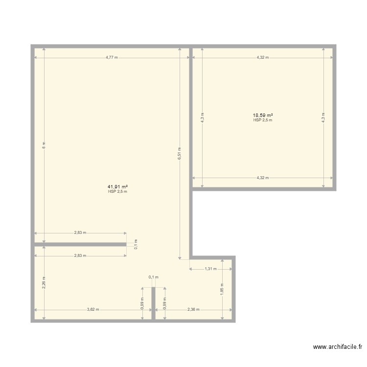 FAURE. Plan de 2 pièces et 61 m2