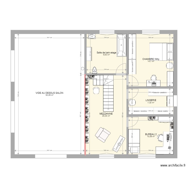 Maison William Etage aménagée. Plan de 6 pièces et 115 m2