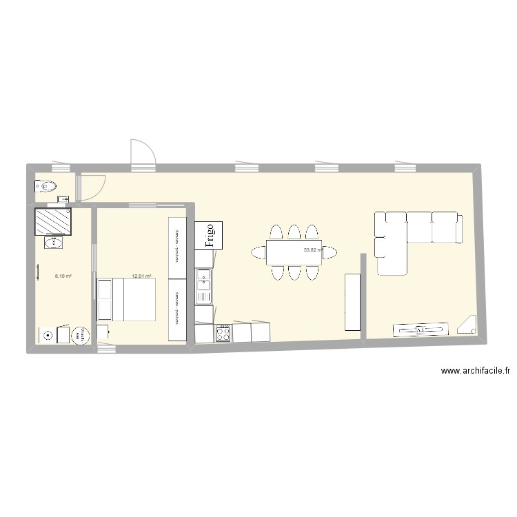 Casa Nany. Plan de 3 pièces et 75 m2