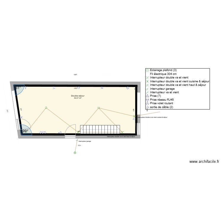 Séjour elec. Plan de 1 pièce et 42 m2