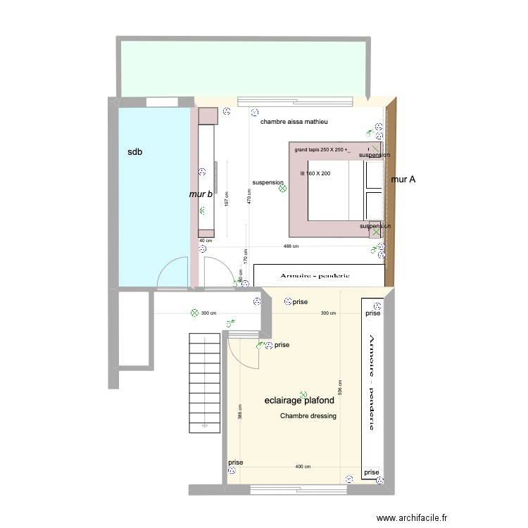 projet chambre aiisa . Plan de 4 pièces et 60 m2