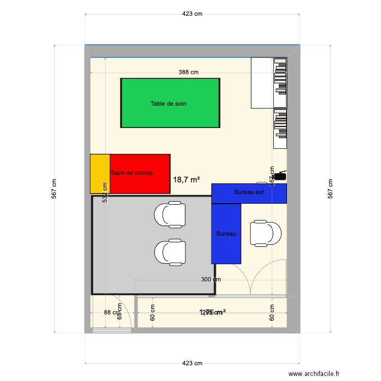 Cabinet BJ config1. Plan de 2 pièces et 20 m2