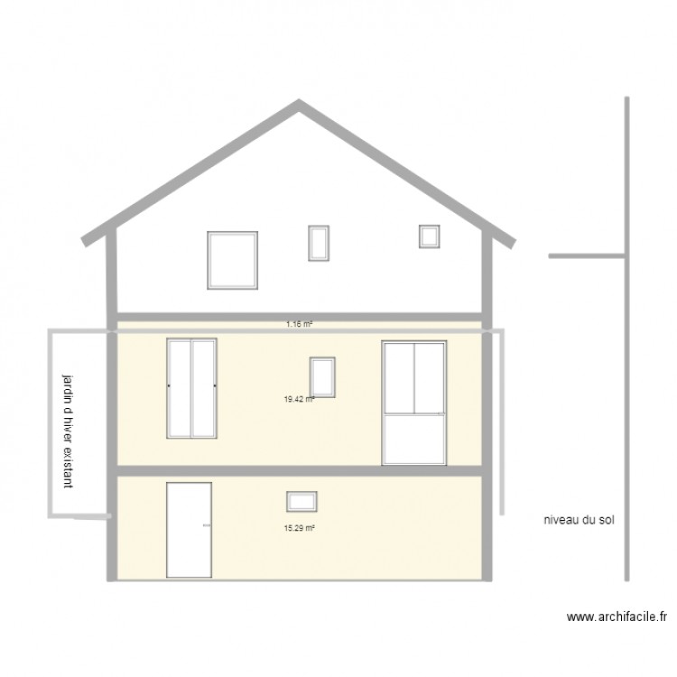 facade arriere coté jardin. Plan de 0 pièce et 0 m2