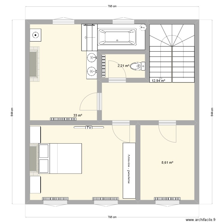 Vinave 20 Etage 1 - Apres. Plan de 4 pièces et 57 m2