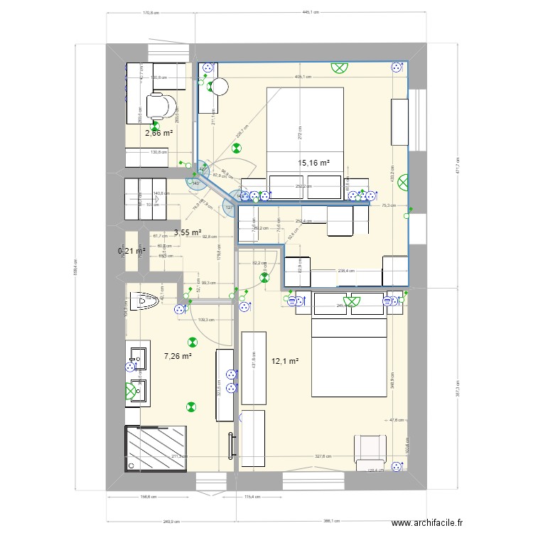 Neuvillière chambres 150122. Plan de 6 pièces et 41 m2