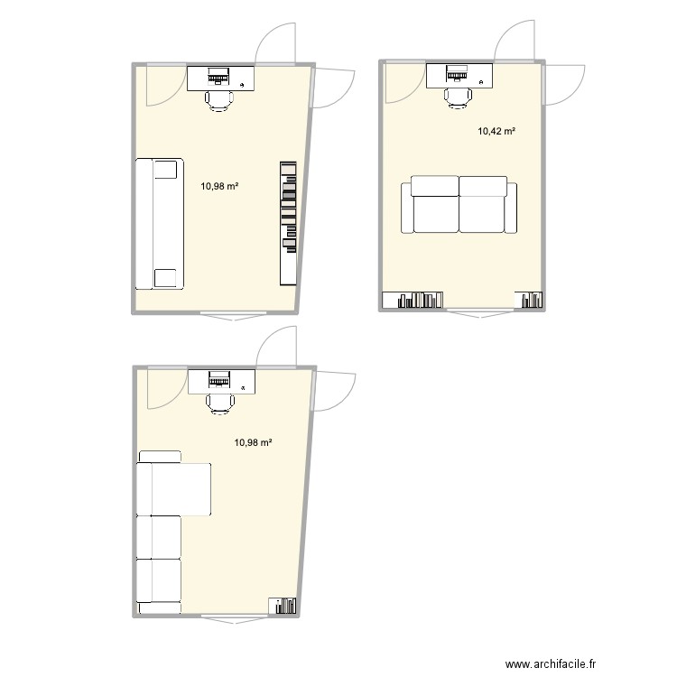 Salon. Plan de 3 pièces et 32 m2