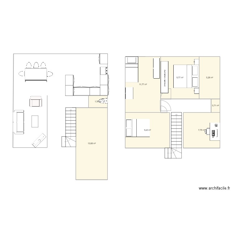 Maison  Bas 1. Plan de 8 pièces et 60 m2