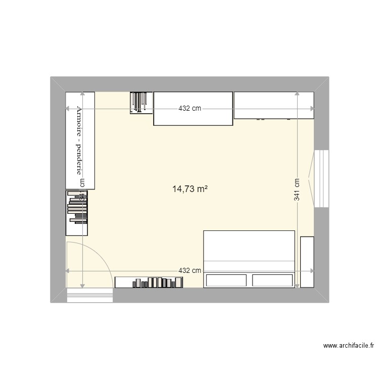 grande chambre. Plan de 1 pièce et 15 m2