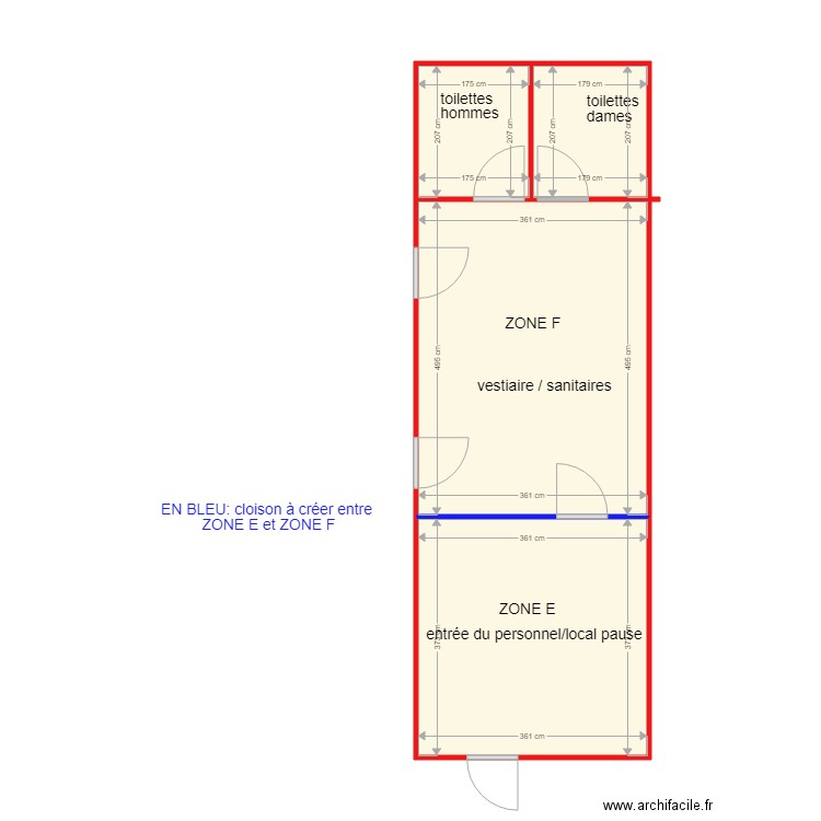 CLOISONNEMENT à créer  ZONE E et F 311018. Plan de 0 pièce et 0 m2