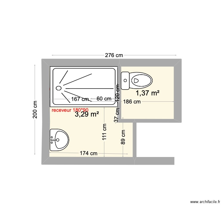  test salle de bain V3. Plan de 2 pièces et 5 m2
