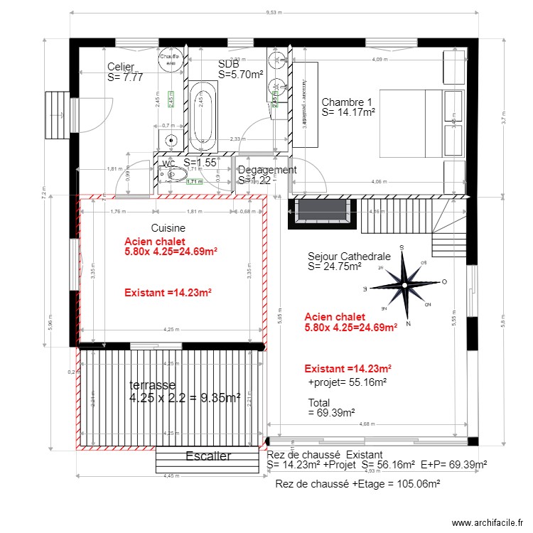 Projet extention           E. Plan de 6 pièces et 72 m2
