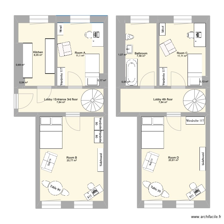 BAN1 WE10 Bandelstrasse 1. Plan de 14 pièces et 97 m2