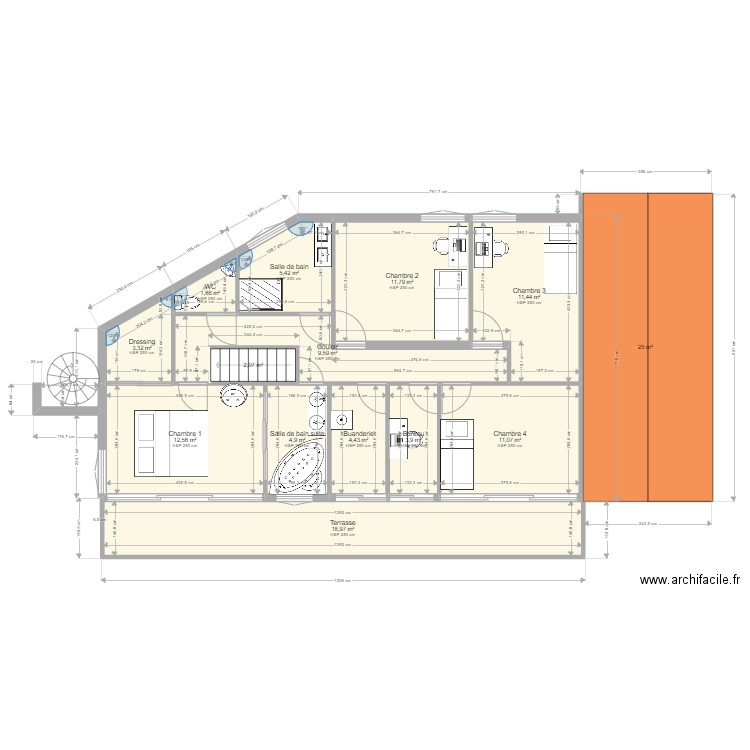 MAISON MARJORAY 1ER AVEC COTATION 1. Plan de 14 pièces et 126 m2