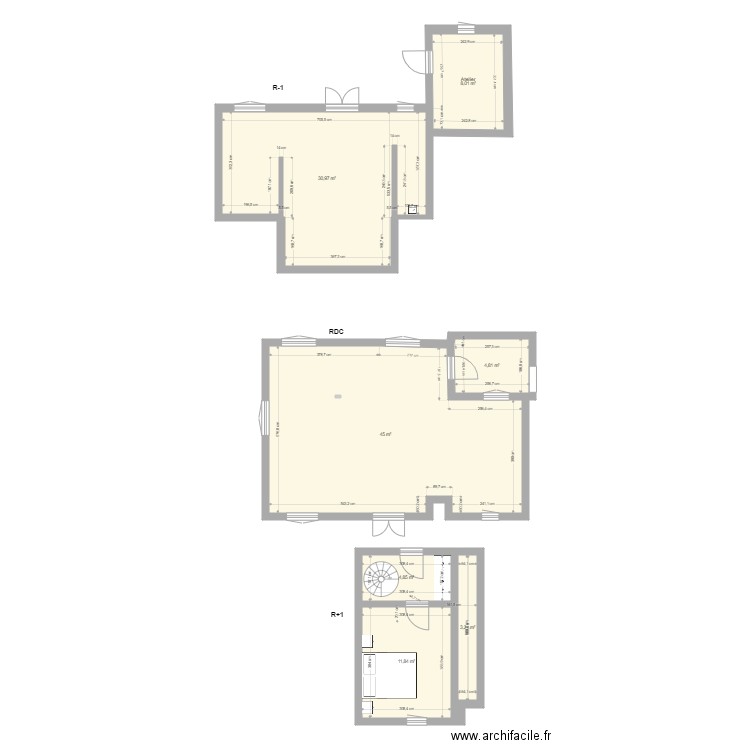 R 1 chambre du haut. Plan de 7 pièces et 109 m2