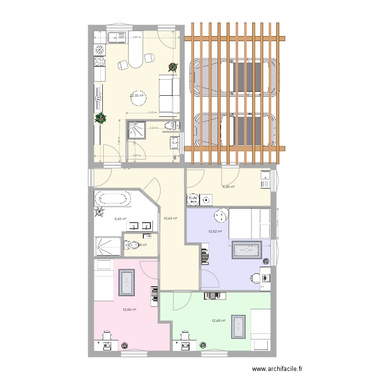 extension 2. Plan de 8 pièces et 85 m2