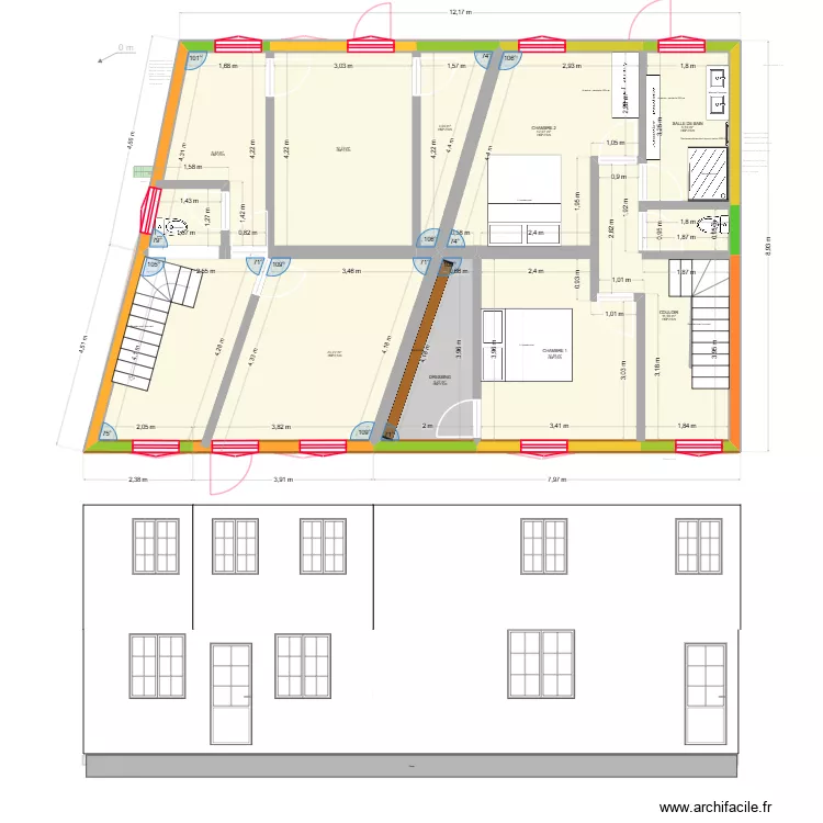 MAISON 1 ET 2 1ER ETAGE OPTION 2. Plan de 17 et 197 m² MAISON 1 ET 2 1ER ETAGE OPTION 2. Plan de 17 et 197 m²