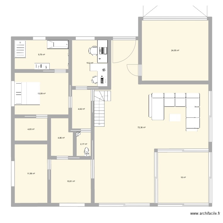 pouet. Plan de 12 pièces et 186 m2