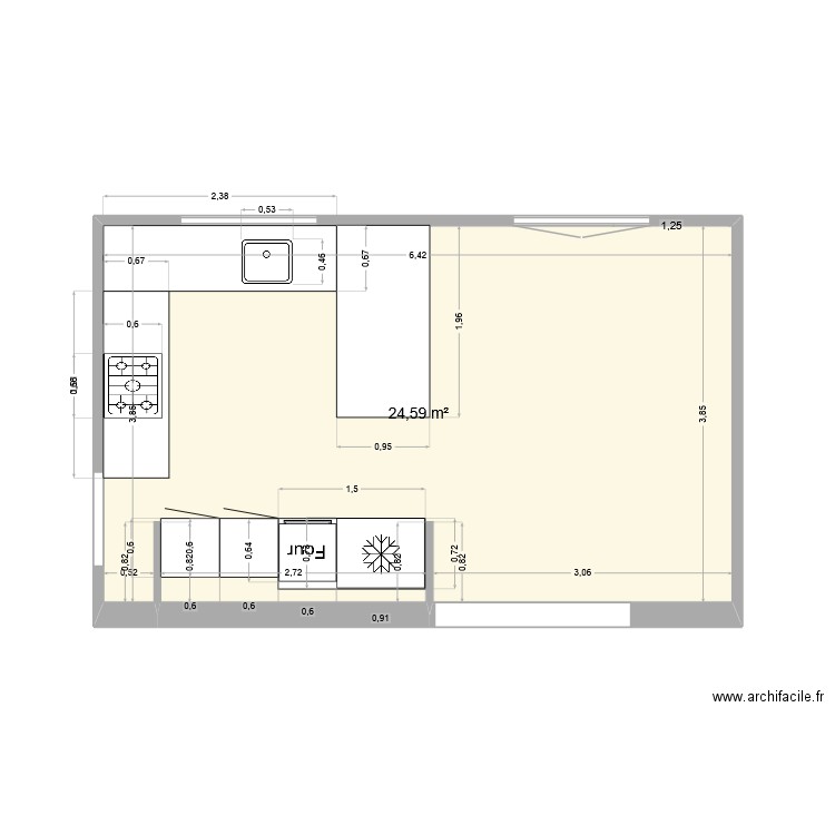 Cuisine BOLCHET. Plan de 1 pièce et 25 m2