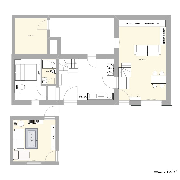 airbnb V2. Plan de 4 pièces et 52 m2