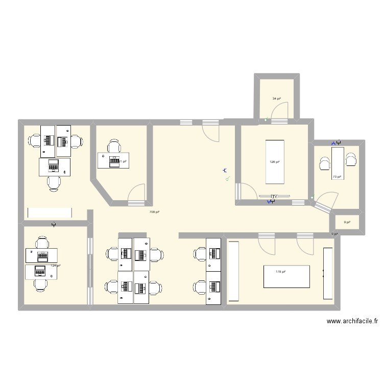 L301. Plan de 9 pièces et 125 m2