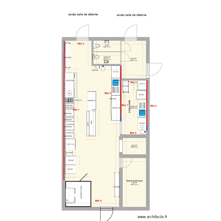 Raal Rez droite - Calepinage inox. Plan de 7 pièces et 84 m2