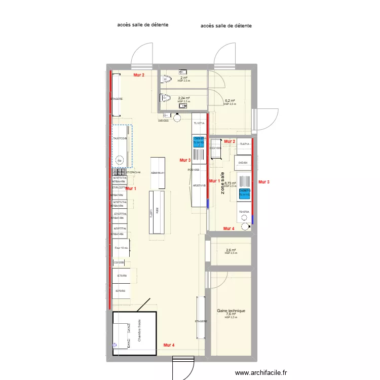 Raal Rez droite - Calepinage inox. Plan de 