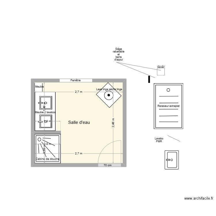 COMMANAY Existant. Plan de 1 pièce et 7 m2