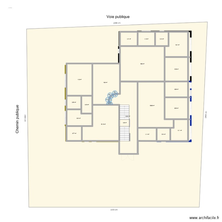plan INSS superficie. Plan de 1 pièce et 222 m2