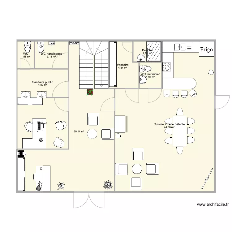 Bureau RDC 2 sans cote. Plan de 