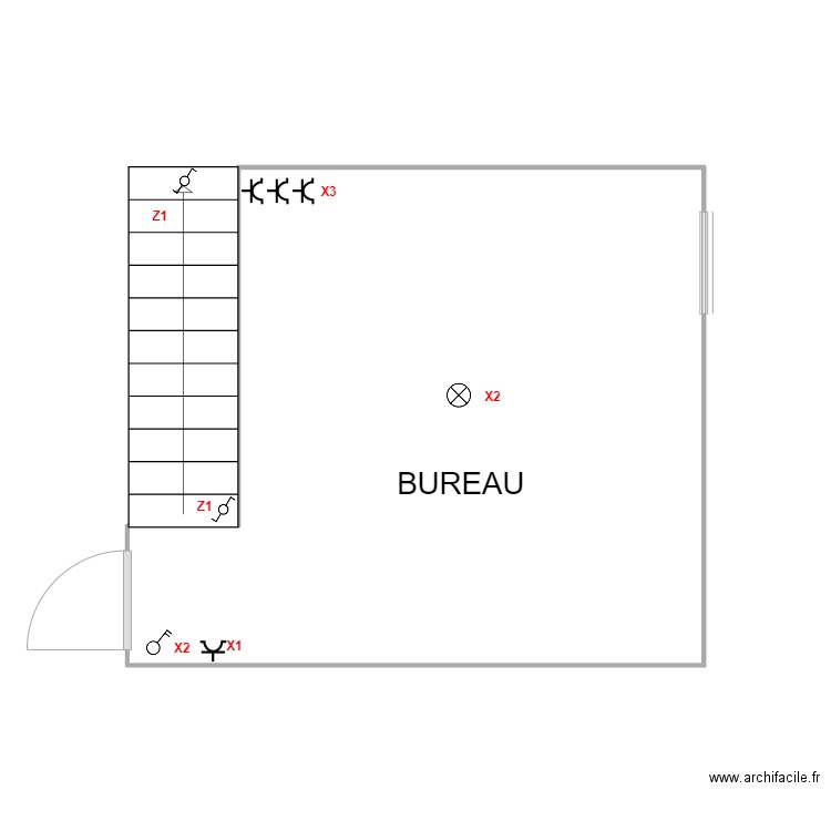 BUREAU.1. Plan de 1 pièce et 15 m2