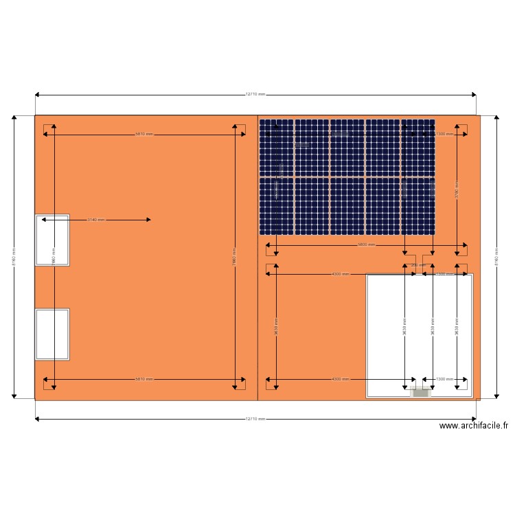 toiture trop modif + panneaux photo. Plan de 4 pièces et 86 m2