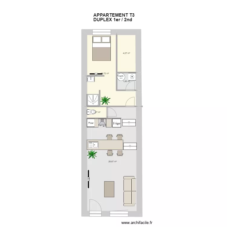 appart Saulce T2 RDC modifiable. Plan de 