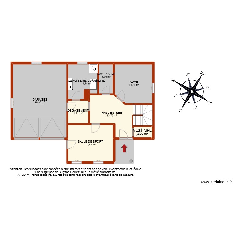 BI 9136 RDC. Plan de 12 pièces et 115 m2